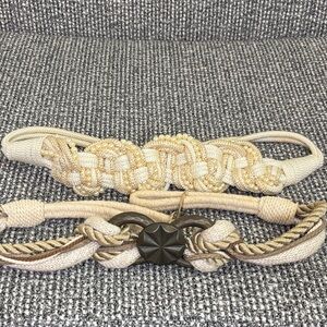 Vintage Beige and Tan Woven Metal and Pearl Belt